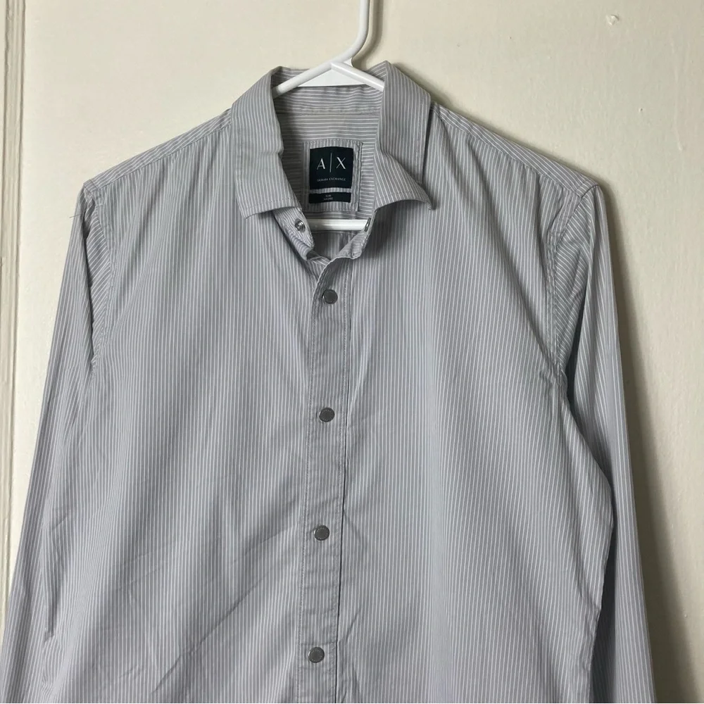 Armani Exchange gray textured stripe snap button up shirt mens S slim - Picture 3 of 11